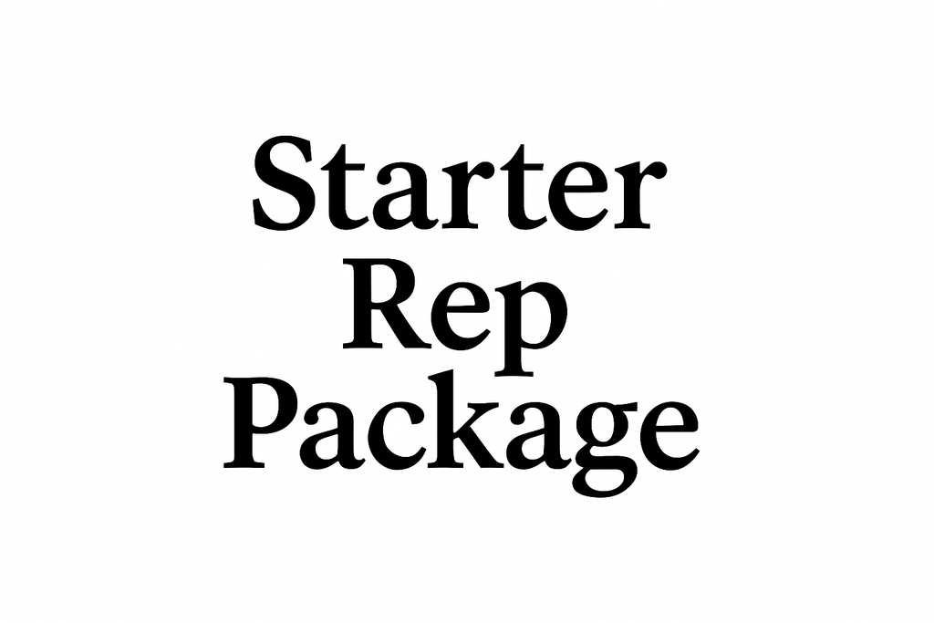 i want it to just say Starter Rep Package, white background, writing in Black